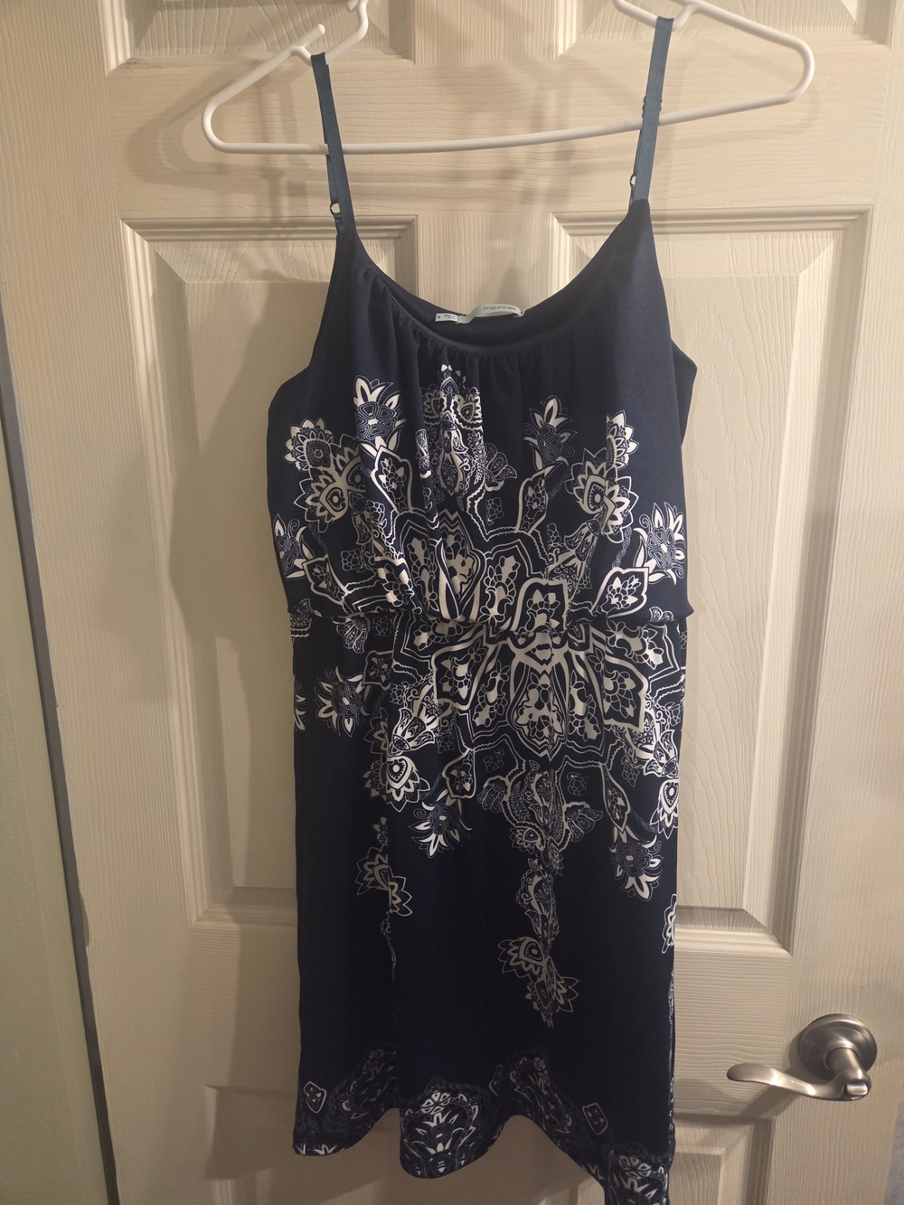 Navy Blue Floral Print Spaghetti-Strap Dress